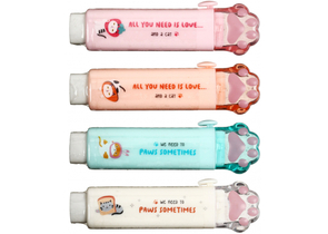 Ластик Meshu Cat Paw в пластиковом футляре, 93×28×17 мм, белый, цвет футляра - ассорти Ластик Meshu Cat Paw в пластиковом футляре, 93×28×17 мм, белый, цвет футляра - ассорти