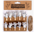 Прищепки декоративные деревянные «Котята», 3,5 см×10 шт., верёвка 100 см