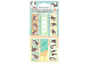 Набор закладок для книг магнитных Brauberg, 6 шт., 60×20 мм, «Милые коты», ассорти