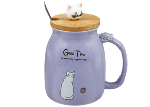 Кружка керамическая с деревянной крышкой и ложкой «Эврика», 400 мл, «Котик с клубком №3» Кружка керамическая с деревянной крышкой и ложкой «Эврика», 400 мл, «Котик с клубком №3»