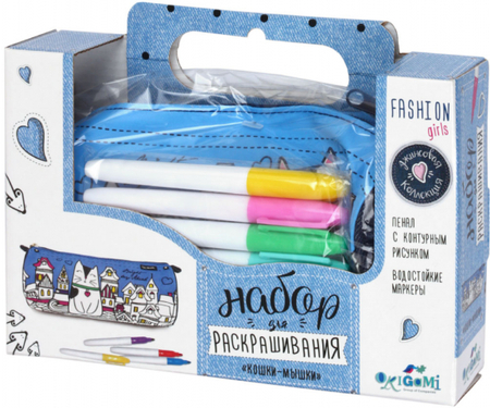 Набор для раскрашивания пенала Origami «Джинсовая коллекция», 7 предметов, «Кошки-мышки»