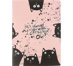 Тетрадь общая А5+, 48 л. на скобе BeSmart Hey Human «Коты», 165×220 мм, клетка, розовая