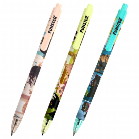 Ручка шариковая автоматическая Funster, Cute Animals, корпус ассорти, стержень синий