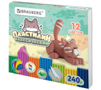 Пластилин классический Brauberg «Академия», 12 цветов, 240 г, со стеком, «Милые коты»