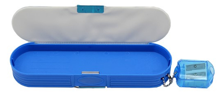 Пенал школьный двухкамерный с точилкой-брелком, 200*55 мм, ассорти Пенал школьный двухкамерный с точилкой-брелком, 200*55 мм, ассорти