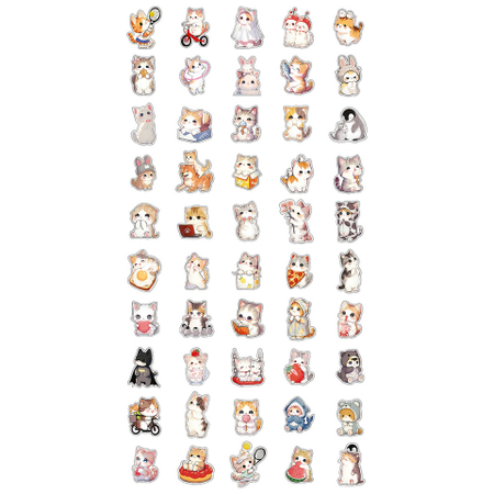 Набор наклеек ПВХ Meshu, 5*3 см, 50 шт., Funny Cats, ассорти