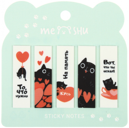 Закладки-разделители пластиковые с липким краем Meshu, 12*45 мм, 20 л.*5 дизайнов, Cute Kitten Закладки-разделители пластиковые с липким краем Meshu, 12*45 мм, 20 л.*5 дизайнов, Cute Kitten