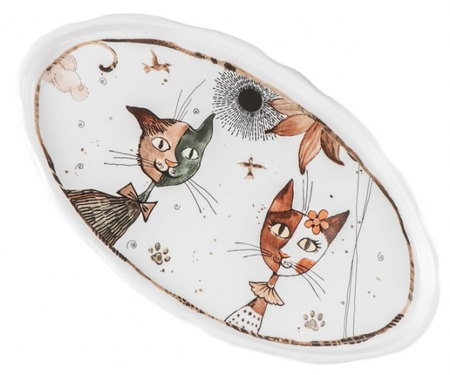 Блюдо сервировочное фарфоровое «Коты-аристократы», 30,5*17*2,5 см, овальное Блюдо сервировочное фарфоровое «Коты-аристократы», 30,5*17*2,5 см, овальное