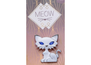 Брошь «Кошечка» хитрая, 3×3,5 см, бело-голубая в серебре