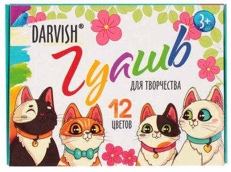 Гуашь Darvish, 12 цветов*10 мл, «Забавные котики»