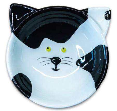 Миска керамическая для кошек Mr.Kranch «Мордочка кошки», 120 мл, черно-белая