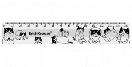 Линейка пластиковая ErichKrause Busy Cats, 15 см, серая