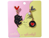 Серьги с жемчугом «Котик» (с сердечками)