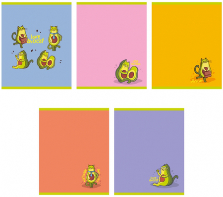 Тетрадь общая А5, 48 л. на скобе «Авокот», 163*201 мм, клетка, ассорти