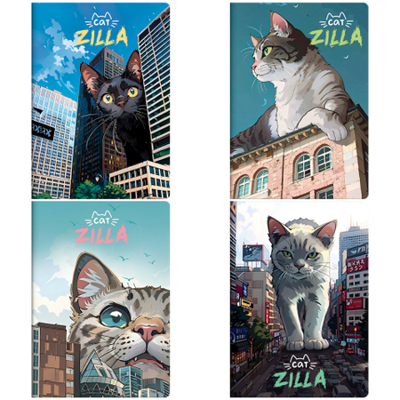 Тетрадь школьная А5, 40 л. на скобе Meshu CatZilla, 145*205 мм, клетка, ассорти
