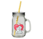 Банка стеклянная с крышкой и трубочкой «Котик», 450 мл, 10×7,5×13 см