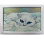 Картина «Белая кошка» (Манкович В.Л.), 10×15 см, холст на картоне, масло