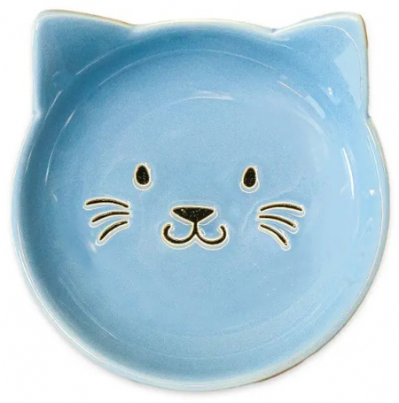 Миска керамическая для кошек Mr.Kranch «Мордочка кошки», 80 мл, голубая