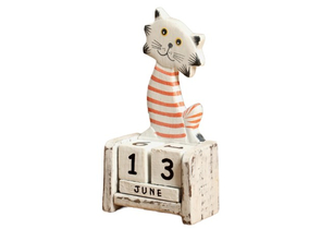 Благотворительный деревянный настольный календарь «Вечный», 7×4×14 см, «Полосатый кот» (англ.яз.: месяцы)