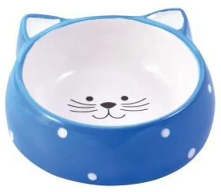 Миска керамическая для кошек Mr.Kranch «Мордочка кошки», 250 мл, голубая