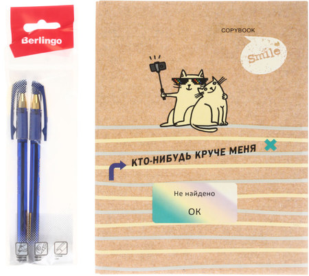 Тетрадь общая А5, 200 л. на кольцах BG «Круче меня - нет!», 165*215 мм, клетка + набор шариковых ручек Berlingo X Gold-2 шт.(синие)