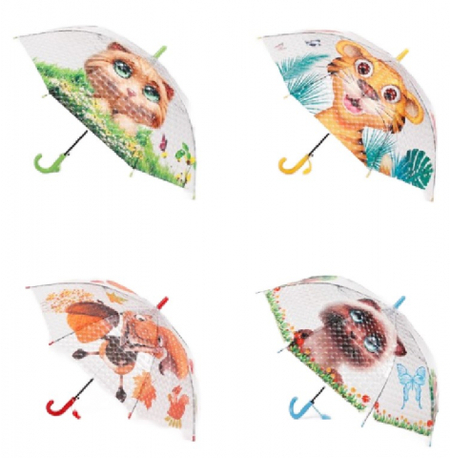 Зонт детский от дождя (трость, полуавтомат), ассорти