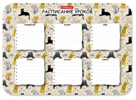 Расписание уроков пластиковое ErichKrause Lying Cats, А4 (210*297 мм) Расписание уроков пластиковое ErichKrause Lying Cats, А4 (210*297 мм)