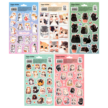 Набор наклеек бумажных Meshu, 10 шт., 12*21 см, Cute Cats