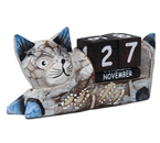 Благотворительный деревянный настольный календарь «Вечный», 7×4×14 см, «Полосатый кот» (англ.яз.: месяцы)