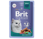Корм влажный Brit Premium Sterilised (для стерилизованных кошек), 85 г, «Утка с яблоками в желе»