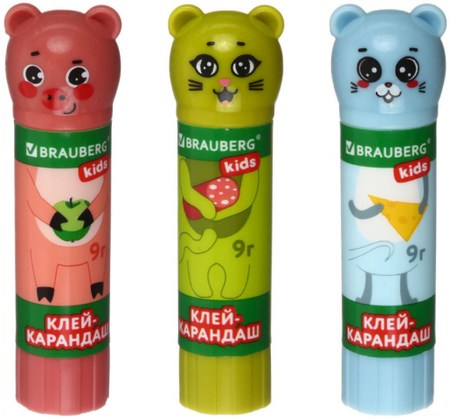 Клей-карандаш Brauberg Kids, 9 г, цвет корпуса - ассорти