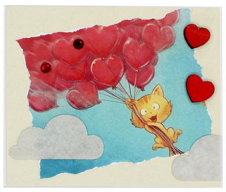 Открытка поздравительная ручной работы «Стильная открытка», 95*80 мм, «Котенок с шариками»