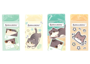 Ластик Brauberg, 50×24×10 мм, «Милые коты», ассорти