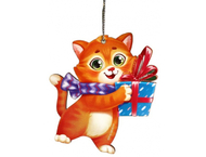 Подвеска новогодняя деревянная «Котенок с подарком»