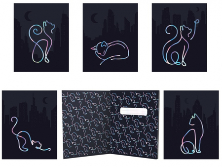 Тетрадь общая А5, 48 л. на скобе «Голографические кошки», 163*203 мм, клетка, ассорти