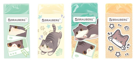Ластик Brauberg, 50*24*10 мм, «Милые коты», ассорти