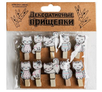 Прищепки декоративные деревянные, 3,5 см×10 шт., «Котики» Прищепки декоративные деревянные, 3,5 см×10 шт., «Котики»