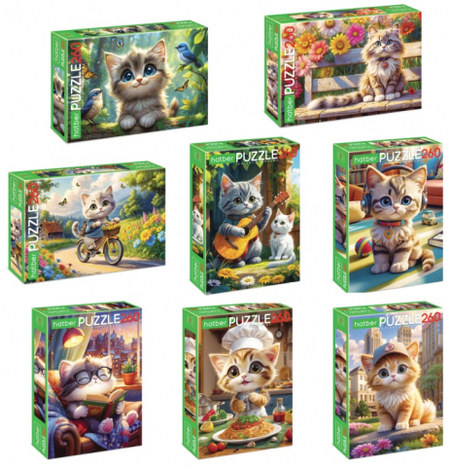 Пазл картонный Hatber, 260 элементов, «Кошачьи забавы», ассорти