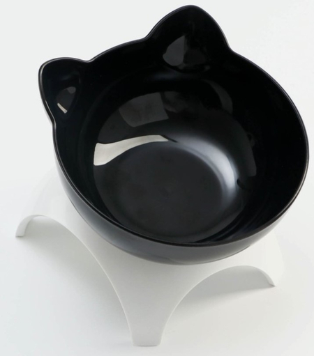 Миска пластиковая на подставке Sima-Land, 450 мл, 10*12*13,5 см, черная на белой подставке