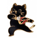 Брошь «Кот-герой», 3,5 см, черная с золотистыми вставками