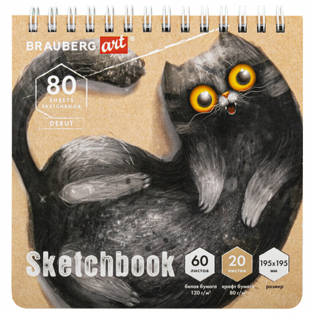 Скетчбук-блокнот на гребне Brauberg Art Debut (два вида бумаги), 195*195 мм, 80 л. (60 л. белых и 20 л. крафт-бумаги) Скетчбук-блокнот на гребне Brauberg Art Debut (два вида бумаги), 195*195 мм, 80 л. (60 л. белых и 20 л. крафт-бумаги)