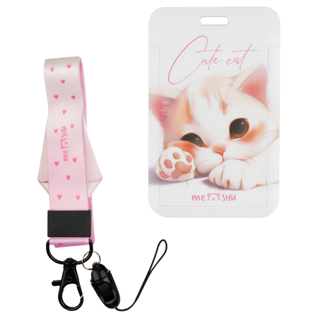 Бейдж пластиковый на тесьме с карабином Meshu, 50*80 мм, Cute Cat Бейдж пластиковый на тесьме с карабином Meshu, 50*80 мм, Cute Cat