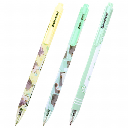 Ручка шариковая автоматическая Brauberg Cute, «Милые коты», корпус ассорти, стержень синий