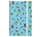 Книжка записная на резинке «Котики и листочки» (А6), 90×140 мм, 80 л., линия, голубая