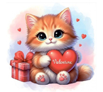 Мини-открытка в букеты «Стильная открытка», 70×70 мм, «Котик с сердцем Valentine»