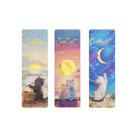 Закладки пластиковые для книг Meshu, 3 шт., 45*135 мм, Sun Cat