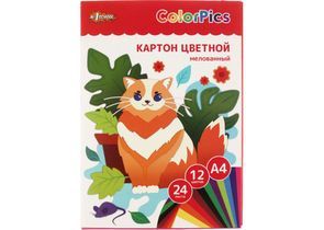 Картон цветной односторонний А4 ColorPics, 12 цветов×2, 24 л.