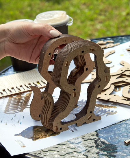 Копилка деревянная Ewa (3D конструктор), 141*136*127 мм, 124 элемента, «Кошечка-копилка»