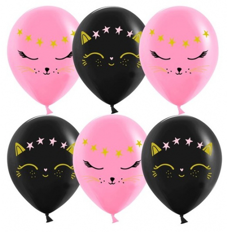 Шар воздушный «Стильная открытка», 12"/30 см, «Волшебный котенок», пастель, черный и розовый Шар воздушный «Стильная открытка», 12"/30 см, «Волшебный котенок», пастель, черный и розовый