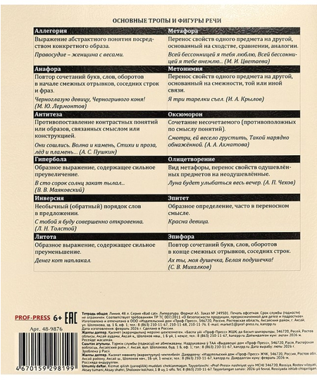 Тетрадь предметная А5, 48 л. на скобе Bad Cat, 165*205 мм, линия, «Литература»